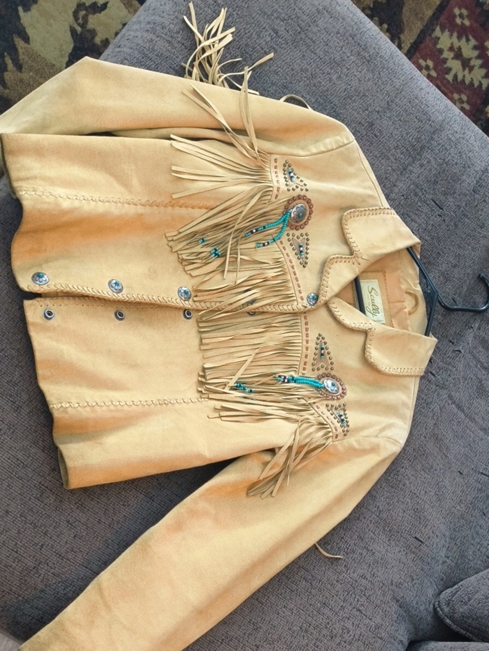 Scully Tan Suede Fringe Jacket with Turquoise Accents